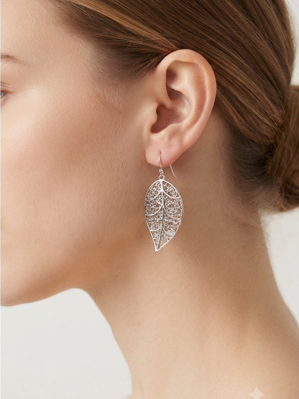 Silver Tone Filigree Leaf Dangle Earrings | Boho Nature Statement Earrings